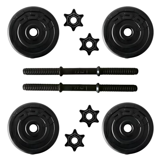 Par Mancuernas Rosca + 4 Discos 5lb C/u Ajustable Basico Color Negro